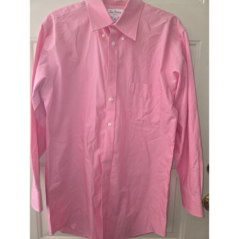 Paul Fredrick Mens Pink Two Ply 100% Cotton Trim Fit Barrel Cuff Sz 16-32